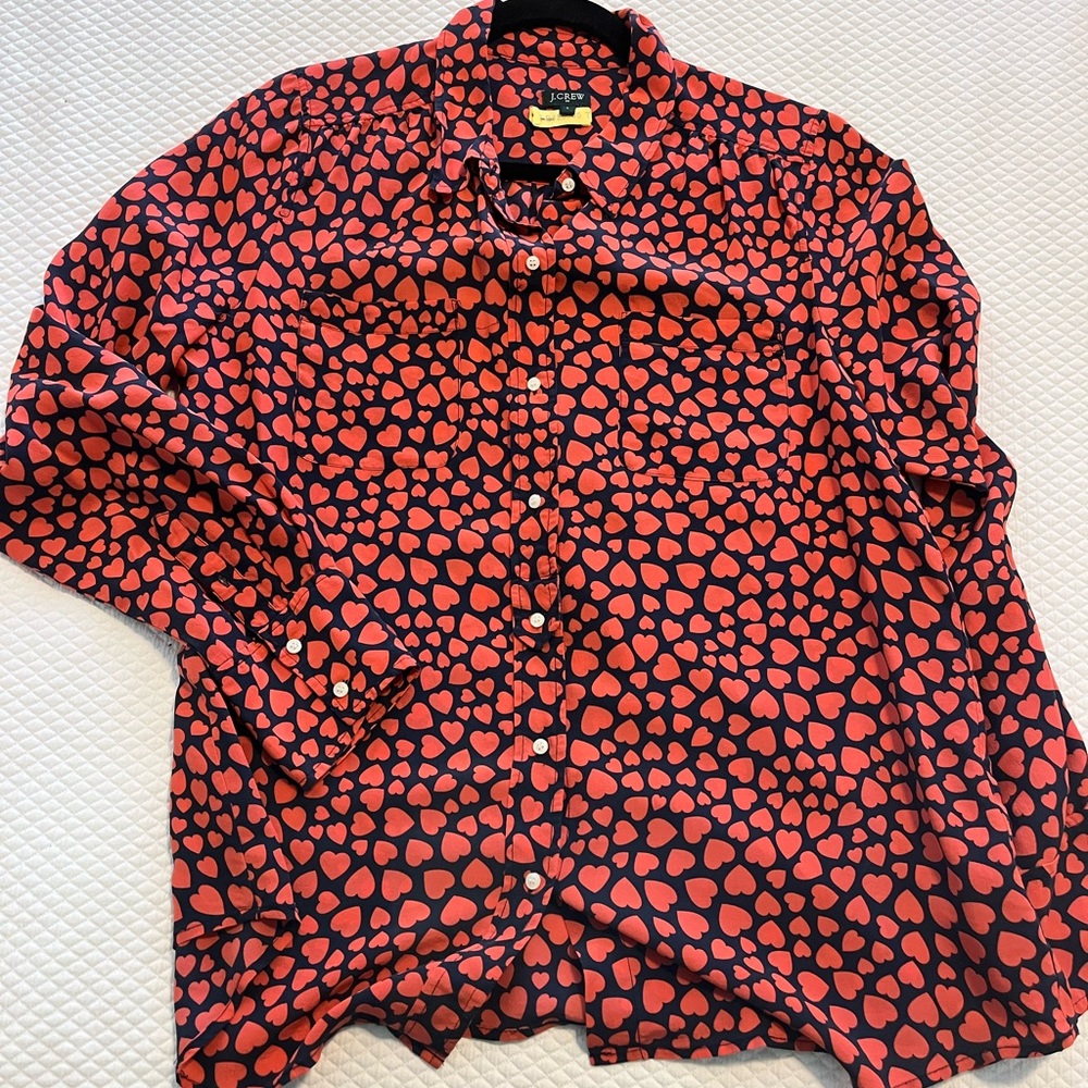 J. Crew silk blouse with hearts print - size large